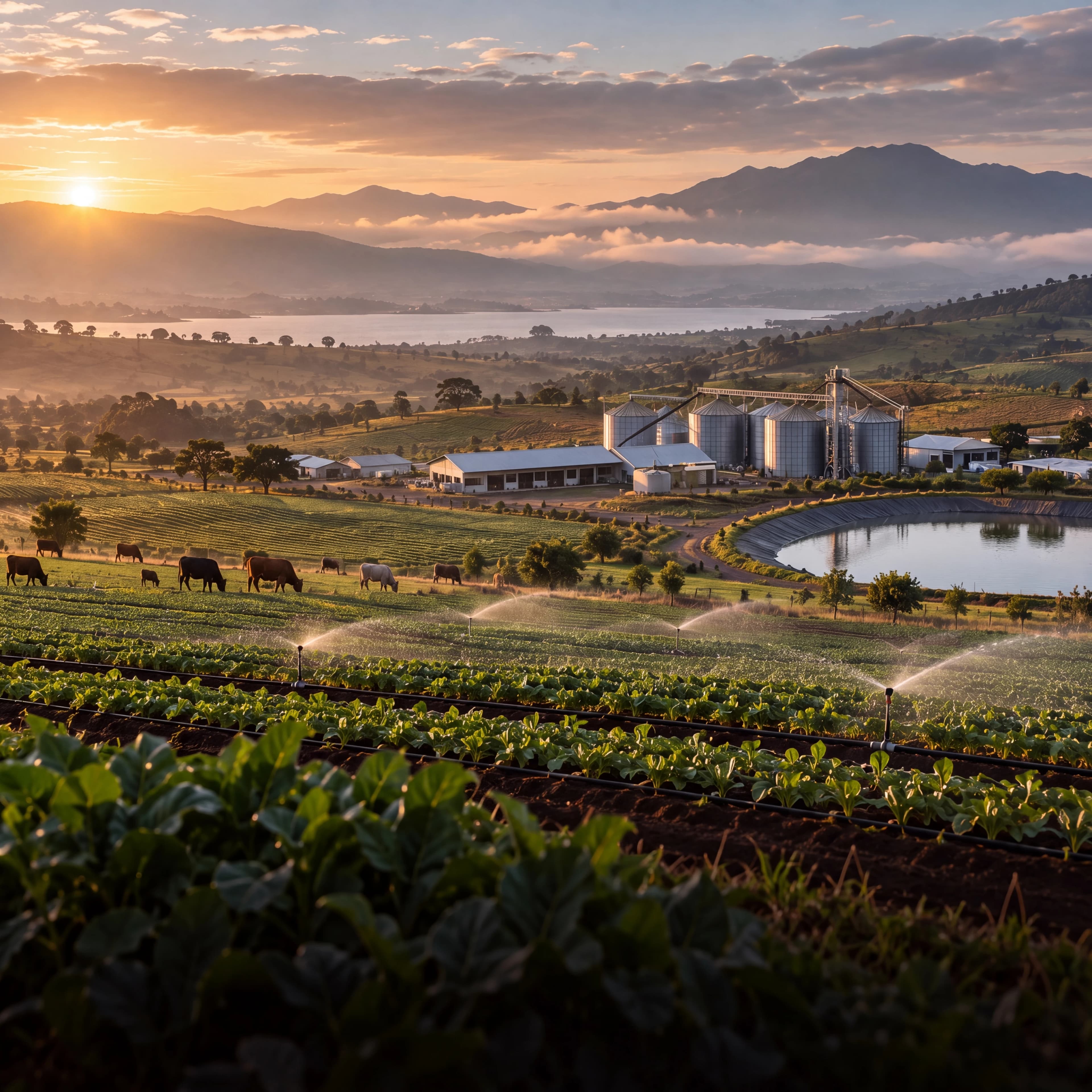 Agricultural fields, livestock, irrigation and food-production infrastructure