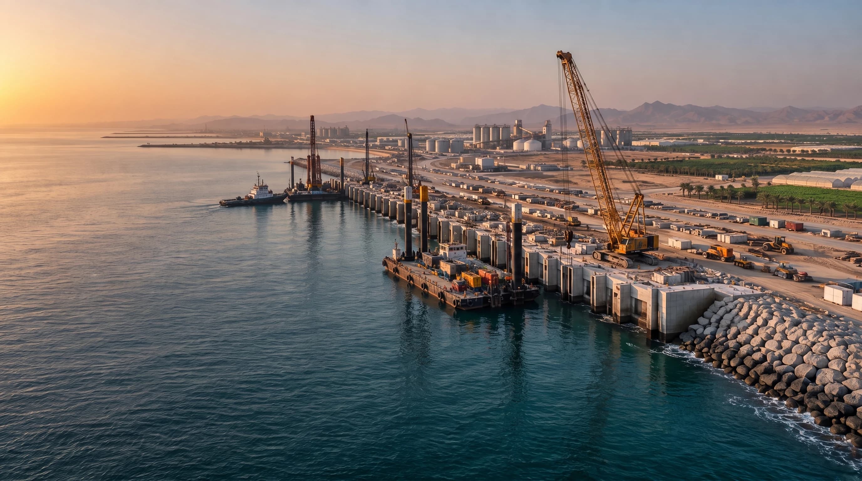 Marine infrastructure and industrial operations on a UAE coastline